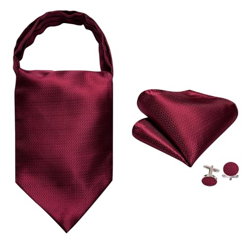 Image of Barry.Wang Ascot Ties Cravat Tie Men Paisley Plaid Scarf Self Tie Pocket Square Cufflinks Set Wedding Party