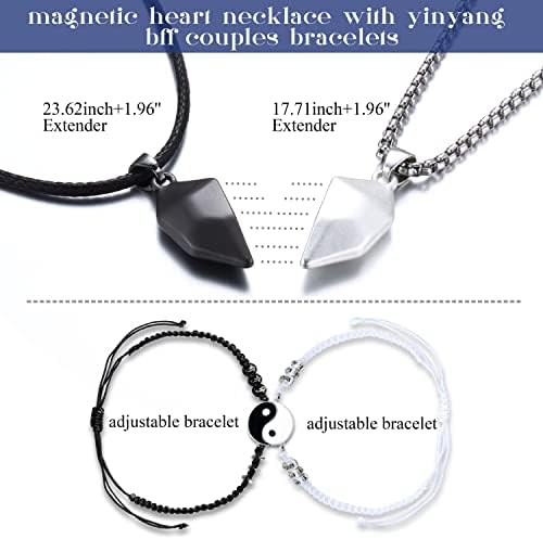 LOLIAS Matching Necklace and Bracelet for Couples Or Best Friends Couples Necklaces Jewelry Heart Necklace and Yinyang Bracelet Valentines Gift