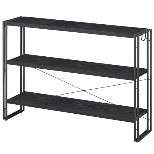 Image of HCHQHS Bookshelf, 3-Tier Industrial Bookcase, Black Open Book Shelf, Freestanding Horizontal Bookshelves with Metal Frame