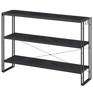 HCHQHS Bookshelf, 3-Tier Industrial Bookcase, Black Open Book Shelf, Freestanding Horizontal Bookshelves with Metal Frame HCHQHS Bookshelf 3 Tier Industrial Bookcase Black Open Book Shelf Freestanding Horizontal Bookshelves with Metal Frame