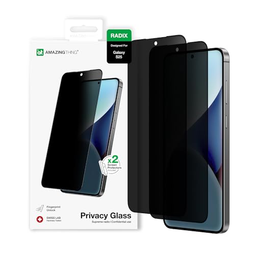 AMAZINGthing for Galaxy S25 [Radix - Privacy] Screen Protector, Anti Spy 9H Tempered Glass, Full Coverage, Case‑Friendly, Oleophobic, Bubble‑Free Application, 2 Pack