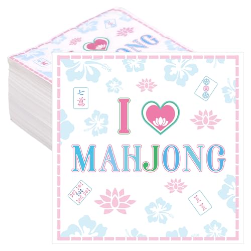100pcs Mahjong Cocktail Napkins, 23x23cm/9x9in Double-Layer Drink Napkins for Mahjong Theme Parties Supplies Game Nights Weddings Accessories