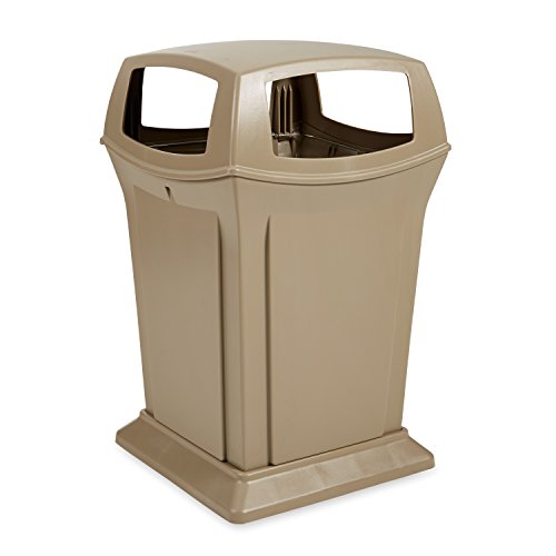 Image of Rubbermaid Commercial Products Ranger Trash Can with 4 Opening Lid, 45 GAL, Beige Plastic, Outdoor for Stadiums /Parks /Shopping Plazas