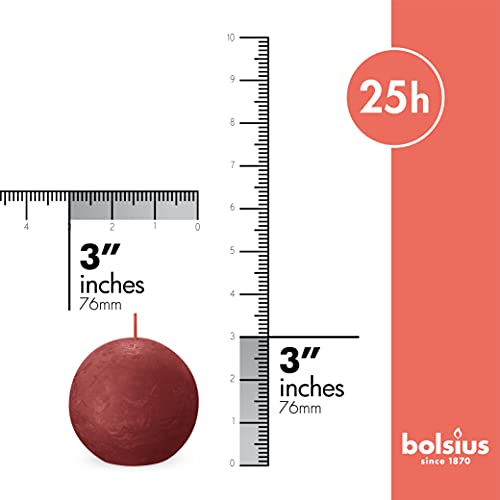 Bolsius 3 Pack Delicate Red Rustic Ball Pillar Candles - 3 Inch - Premium European Quality - Natural Eco-Friendly Plant-Based Wax - Unscented Dripless Smokeless 25 Hour Party Décor And Wedding Candles #TOP1