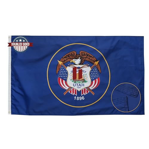 TOPFLAGS Flagi Utah 3 x 5 do użytku na zewnątrz wytrzymałe wyprodukowane w USA, dwustronne i 3-warstwowe flagi stanu Utah, żywe kolory i odporność na blaknięcie