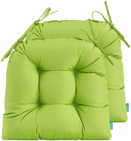 YOOZEKU Outdoor Dining Chair Cushions 19" x 19" Patio Chair Seat Pads,Set of 2 Tufted Chair Cushions with Ties for Patio Furniture,Lime Green