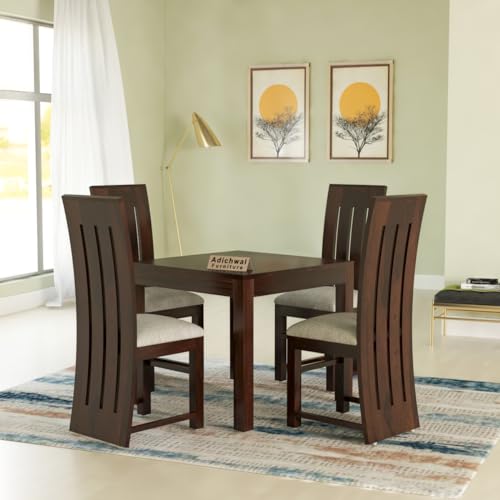 Solid Sheesham Wood 4 Seater Dining Table Set with Cushioned Chairs for Dining Room | Living Room | Home & Office | Hotels Restaurant & Cafe (4 Seater, Walnut B)