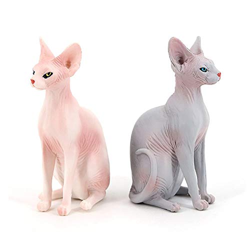Simulated Hairless Cat Model Figure Toy, 2 Pcs Realistic Sphynx Hairless Cat Figurines Collection Playset Science Educational Props Toy(Grey&Pink) #TOP1