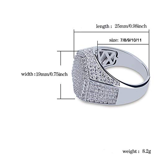 Jinao Mens Iced Out Cz Hexagon Bling Pinky Ring 18K Gold Plated Hip Hop Ring For Men (White Gold, 9) #TOP1