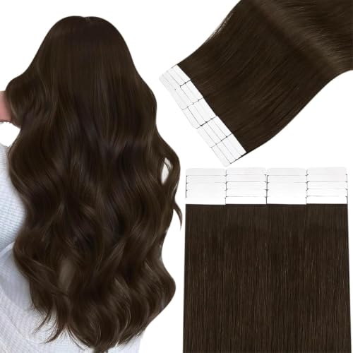 Image of Easyouth 22 Inch Tape in Human Hair Extensions Dark Brown, Gentle on Hair