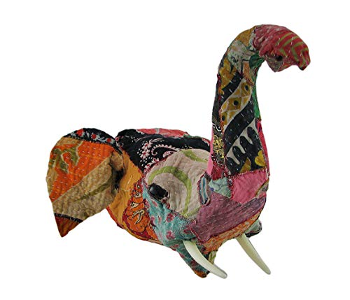 Zeckos Recycled 15 Inch Fabric Covered Trunk Up Elephant Head Wall Mount Bust #TOP27