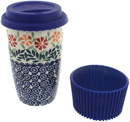 Blue Rose Polish Pottery Garden Bouquet Travel Coffee Mug