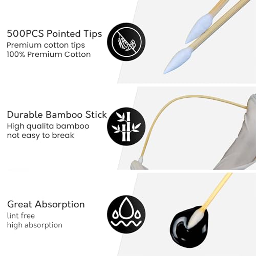 Gun Cleaning Swabs in Storage Box, 6 Inch Bamboo Handled Pistol Cleaning Swabs - Highly Absorbent Gun Swabs, Lint Free Gun Cleaning Supplies Swabs for Precision Gun Cleaning, Applying (500PCS) - Thumbnail 4