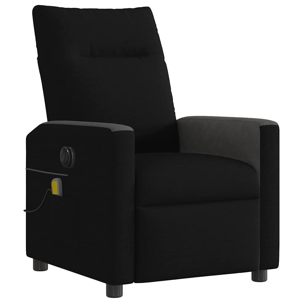 Massagesessel elektrisch schwarz Stoffbezug mit 6-Punkt-Vibrationsmassage und Elektromotor, Relaxsessel mit Verstellbarer Rückenlehne und Fußstütze