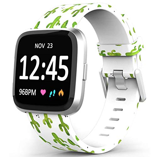 TreasureMax Bands Compatible with Fitbit Versa/Fitbit Versa 2/Fitbit Versa Lite for Women Men,Silicone Fadeless Pattern Printed Replacement Floral Bands for Fitbit Versa Smart Watch (Cactus)