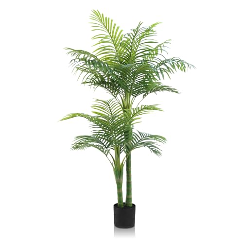 GOVIRAYE 5FT Artificial Palm Tree - Faux Golden Cane Palm Tree Tropical UV Resistant Fake Plant...