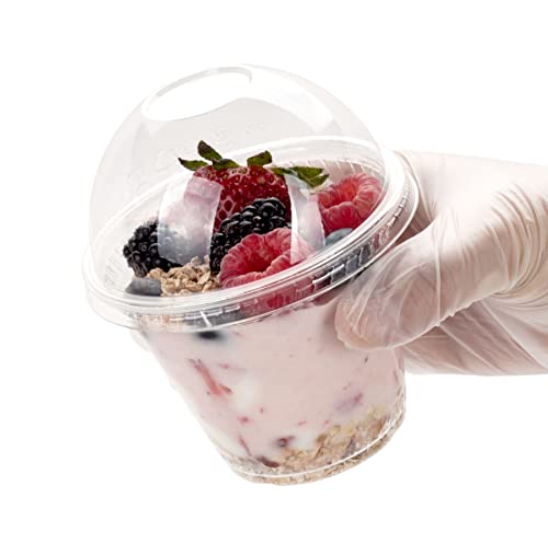 GOLDEN APPLE, 9oz-25sets. Clear Plastic Cups with no holes Dome lids, BPA Free