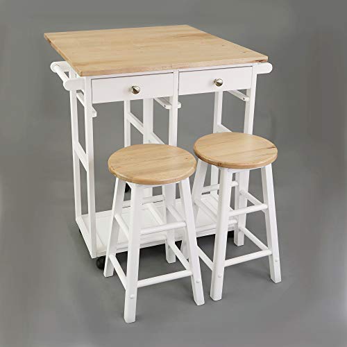 American Trails Drop-Leaf Table, Harvest Hardwood Top, Square-White Breakfast Cart - Thumbnail 5