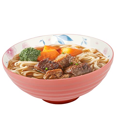 FINLALO Set di stoviglie in ceramica con cartoni animati rosa, grandi ciotole per noodle ramen, ciotole in porcellana vintage, ciotole per miscelazione di piatti, insalatiere per ristoranti (900 ml)