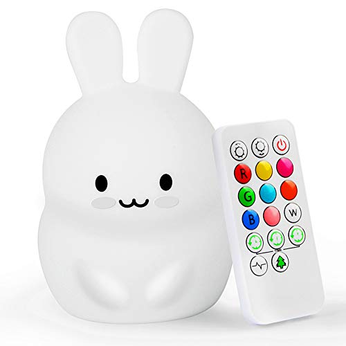 Yuede Kids Night Light for Bedroom, Silicone USB Rechargeable Night Lights, 9 Colors Change with Touch Sensor and Remote Control for Baby/Kids/Adult Gifts (Rabbit)