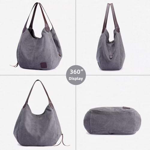 Handbag for Women Canvas Work Tote Bag Ladies Cloth Purse Casual Everyday Shoulder Bag Multi-Pocket Top Handle Handbag2