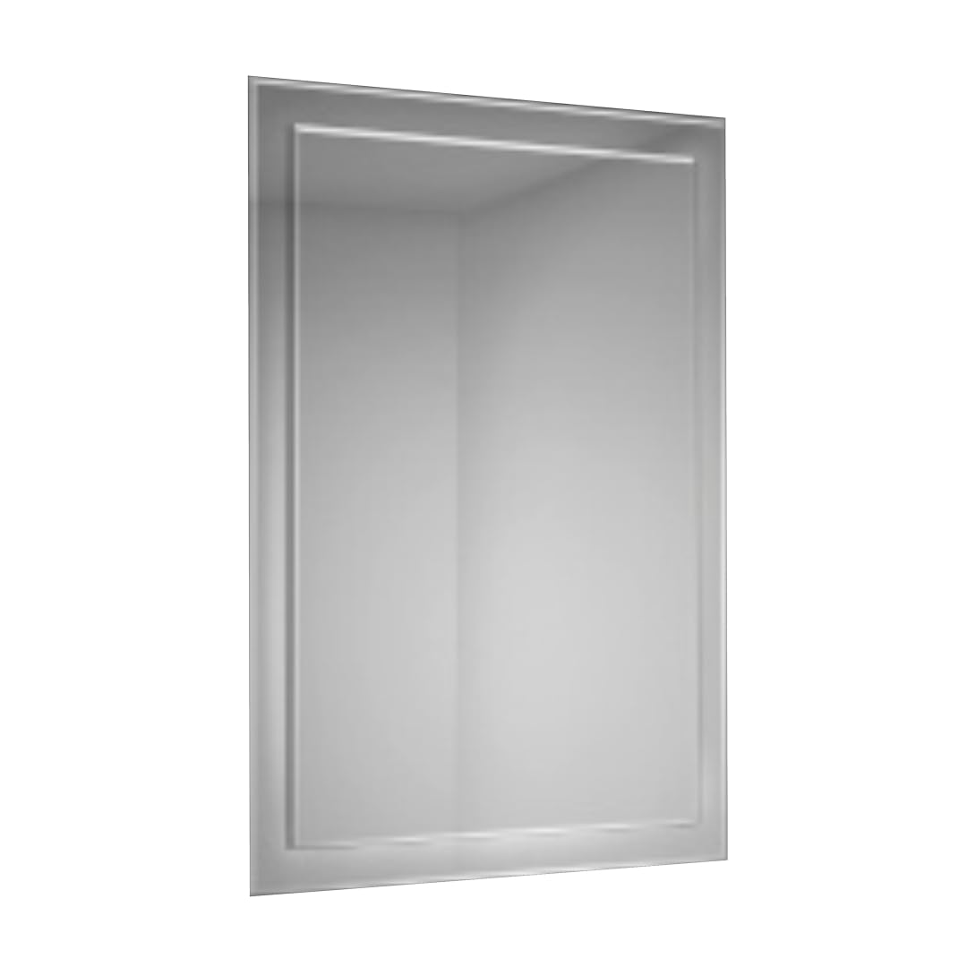 Ibathuk Mirror Sienna Wall Mounted Rectangular Bevelled Bathroom Frameless Plain In Portrait Or Landscape Installation, Modern Designer For Bathroom & Cloakroom, 650 X 900Mm