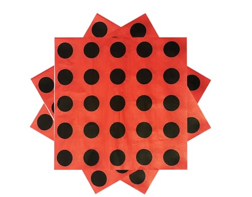 2-ply Red and Black Polka Dot Disposable Napkin 13 x 13 Inch Napkins Paper for Party Supplies Cocktail Wedding Birthday Anniversary Halloween Christmas Party Event (40 Pack)