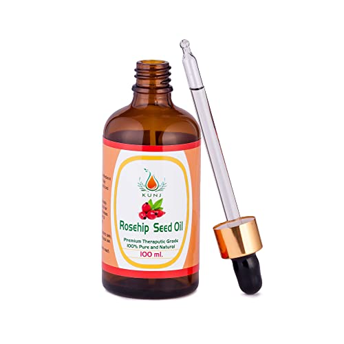 Image of KUNJ Rosehip Seed Oil (Rosa rubiginosa) 100ML - 100% Pure & Natural, Cold Pressed, Undiluted - Therapeutic Grade Oil for Skin Care, Hydration, Anti-Aging & Radiance