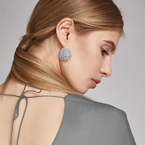 SPUNKYsoul Delilah Silver Textured Disc Earrings for Women Lightweight Dangle Earrings Minimalist Statement Jewelry Round Drop Earrings Gift (Silver) by SPUNKYsoul - Image 3