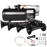 AOLIHAN Super Loud Train Horns Kit,180dB Four Trumpet Truck Horns with 150 PSI Air Tank,12V Air horn with 0.8 gallon Air Compressor Can for Truck, Jeep,Pickup,SUV (Black truck parallel horn kit)