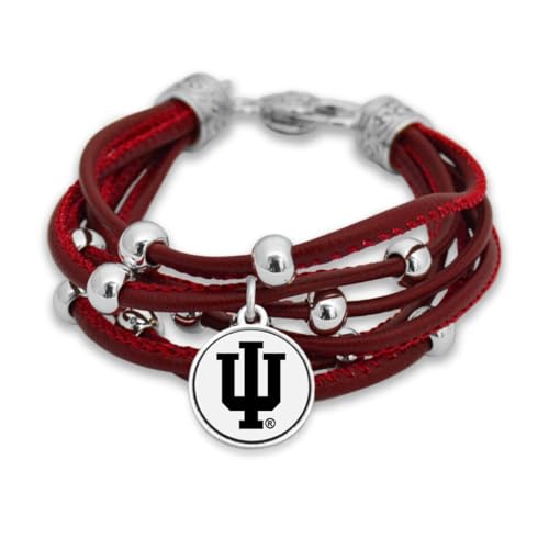 FTH Indiana Hoosiers Leather Cord Bracelet Silver Beads 7.5 Inch