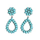 Bohemian Vintage Turquoise Oval Flower Ethnic Drop Dangle Earrings for Women Girls Boho Exaggerated