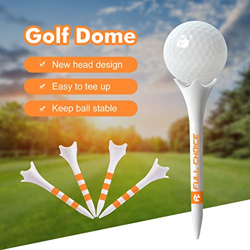 Full Choice 100 Pack Plastic Golf Tees 2-3/4\" - Low Resistance Design to Reduce Friction & Boost Distance, White with Orange Stripes