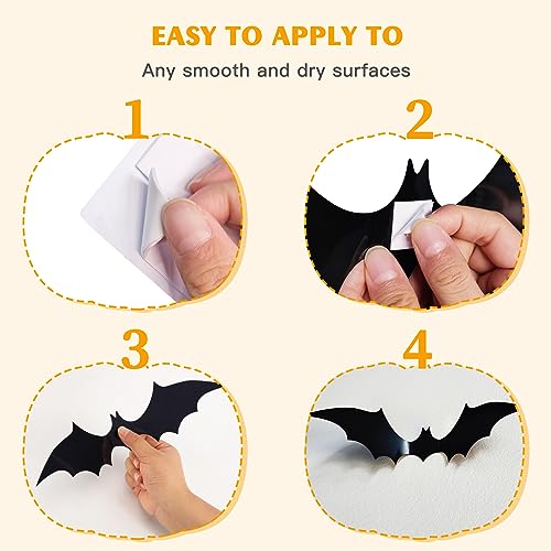 Bats Wall Decor, 88 Pcs Diy 3D Bats Halloween Decorations, 4 Different Sizes Pvc Bat Stickers For Home Decor/Indoor Party Decorations, Double-Sided Adhesive Included #TOP5