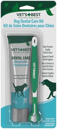 Vet’s Best Dog Toothpaste & Dog Toothbrush, Dental Kit, Plaque Remover for Teeth, Whitens Teeth, Freshens Canine Breath, Veterinarian Formula, Finger Toothbrush Included