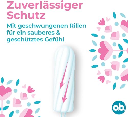 o.b. Tampons Original Super 56 Stk., mit StayDry-Technologie und geschwungenen Rillen für starke Tage, 100 Prozent pflanzlich basierter Tamponkern