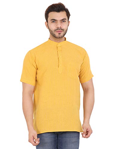 Image of LATEST CHIKAN Men's Cotton Regular Striped Short Kurta Half Sleeves - NP-SK-PNT