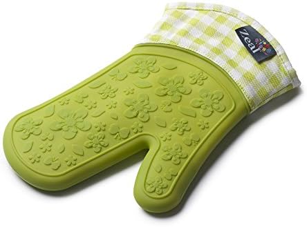 Zeal V104L Silicone Heavy Duty Single Oven Mitt Glove, Lime Green (29 cm Long) - Gingham