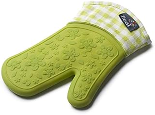 Zeal V104L Silicone Heavy Duty Single Oven Mitt Glove, Lime Green (29 cm Long) - Gingham