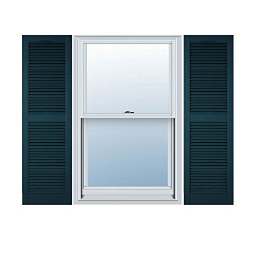 14 1/2"W x 55"H Lifetime Vinyl, TailorMade Cathedral Top Center Mullion, Open Louver Shutters, w/Shutter-Loks (Per Pair), Midnight Blue