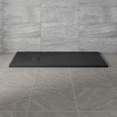 Image of NRG 1400x900mm Black Non-Slip SMC Rectangle Bathroom Shower Tray