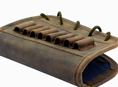 Leather Gun Buttstock Cover Cheek Rest Pad With Rifle Shell Holder Ammo Cartridge 30-06,30-30 .308 (Left Hand - Rustic Brown) #TOP4