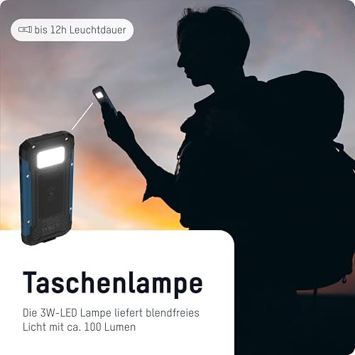 Batería externa Ansmann de 10000 mAh con panel solar y linterna integrada 5