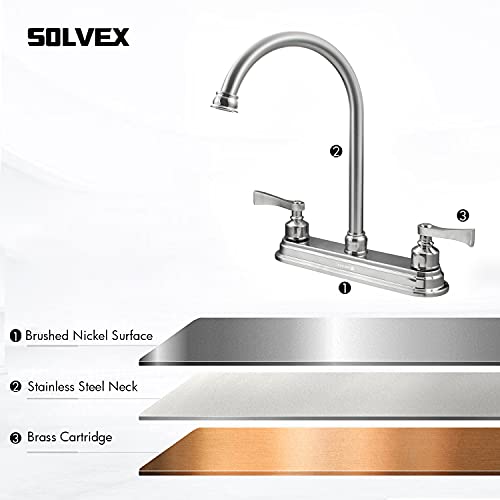 Solvex 2 Handle Kitchen Sink Faucet, High Arc 360 Swivel Stainless Steel Pipe 3 Hole Kitchen Faucet, Commercial Modern Brushed Nickel Kitchen Sink Faucet, Us-Sp-80076-2 #TOP5