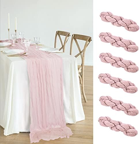 Avitorry 6PCS Baby Pink Cheesecloth Table Runner 10ft Gauze Cheese Cloth Table Runner Cheesecloth Table Runner Bulk for Wedding Bridal Baby Shower Birthday Party Table Decorations