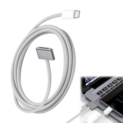 1Pc 2M For Macbook Charger Cable USB-C to Magnetic 3 Cable 140W Magnetic Charging Cord For Apple Mac Charger Cable Fast Charging For MacBook Air Pro M2 M3 Etc Silver