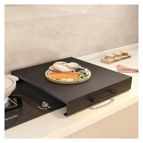 Stove Top Cover, Carbon Steel Gas Stove Cover Plate With Handles for Countertops Gas Stoves and Expanding Kitchen Space(Black,L15.75xW19.69xH3.54IN)
