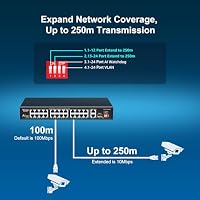 24-Port PoE-Switch mit 2 Uplink-Gigabit-Ports & 1 SFP, VIMIN 27-Port Unmanaged 10/100Mbps Netzwerk PoE-Switch mit 24 PoE-Ports, AI Watchdog, VLAN, Verlängerung 250m, unterstützt IEEE802.3af/at – Ansicht 4