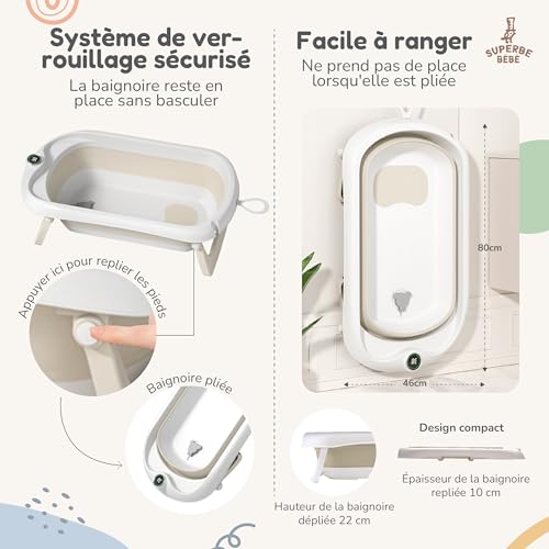 Baignoire Bébé Pliable XXL Avec Transat De Bain Pour Bebe & Thermomètre Intégré - Baignoire Enfant Avec Siege De Bain Pour Bebe - baignoire Bebe Sur Pied - Cadeau De Naissance Fille Ou Garçon – vue 4