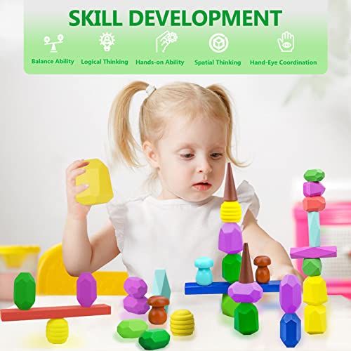 Toddler Toys For Age 3+, 36 Pcs Colorful Wooden Sorting Stacking Rocks, Sensory Toys For Toddlers 3-4 & Montessori Building Blocks For Kids Ages 4-8, Preschool Learning Activities For Home School #TOP2